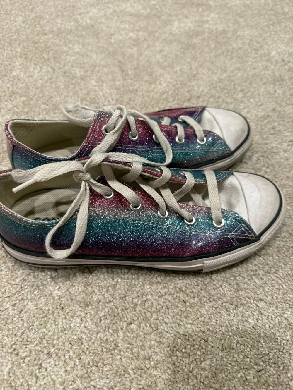 Kids Glitter Stripe Low-Top Converse Sneakers - Pink Blue Purple size 3